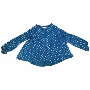 V. De. Vinster Women’s Blue Tess Ikat Boho Peasant Cotton Gauze Top Size Small